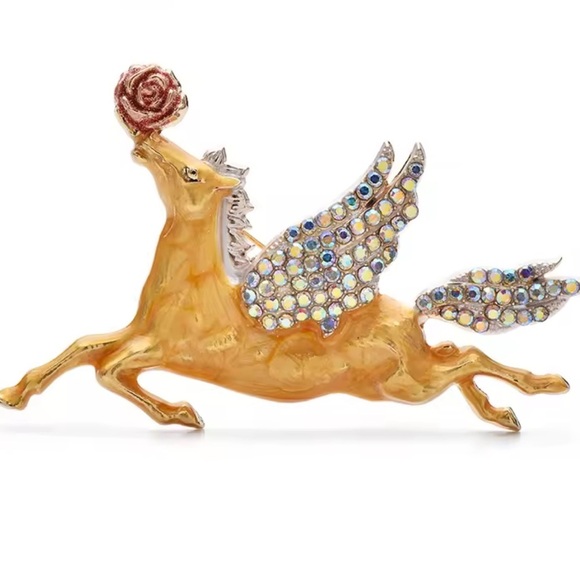 Anthropologie Jewelry - Golden Winged Pegasus Rose Brooch